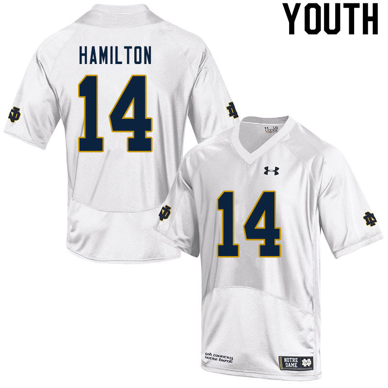 Youth #14 Kyle Hamilton Notre Dame Fighting Irish College Football Jerseys Sale-White - Click Image to Close